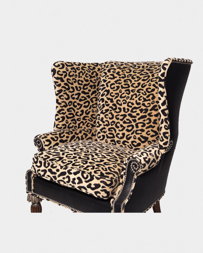 Ornate Leopard Print Arm Chair with Leather Backing