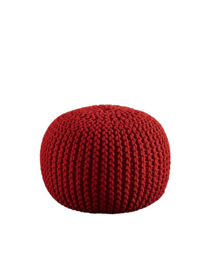Red Knit Pouf Ottoman